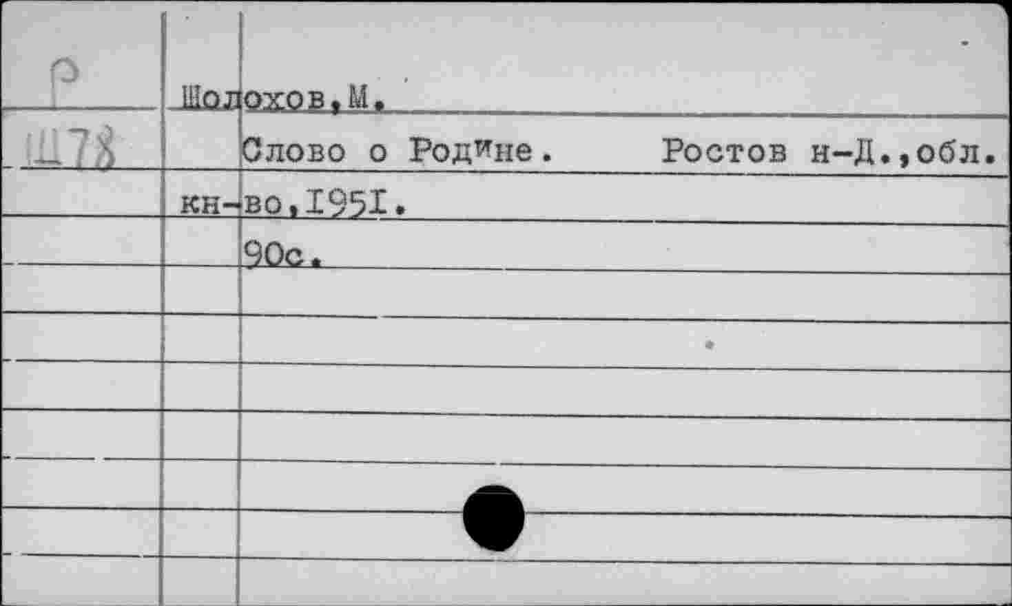 ﻿о	Шол	охов.М.	— ,
		Слово о Родине.	Ростов н-Д.,обл.
	КН-	во.1951.	
		90с.		
			
		•	
			
			
			
			
								